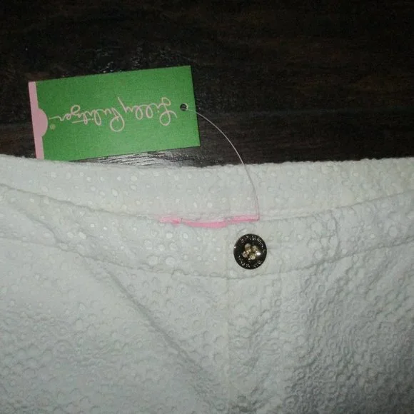 LILLY PULITZER ~ ADIE WHITE EYELET SHORTS ~ 00 ~ LOGO BUTTON / POCKETS - Picture 5 of 10